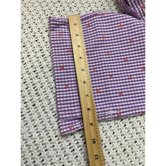 Liz Claiborne Women Cropped Pants Purple Gingham Plaid Floral Embroidered Size 8 - Picture 10 of 15